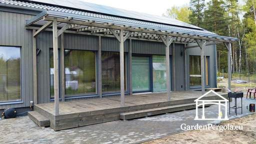 Prie namo pritvirtinta stoginė 3x10m, polikarbonato stogas - garden gazebo pergola
