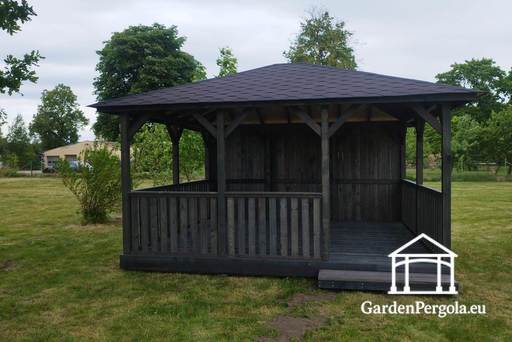 4x4,5 m medinė pavėsinė — erdvi lauko pavėsinė su grindimis - garden gazebo pergola