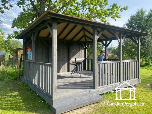 Standartinė 4x4,5m pavėsinė tamsiai pilka - garden gazebo pergola