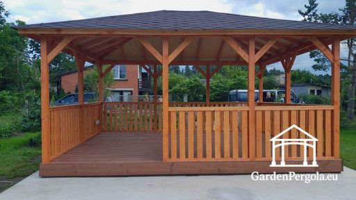 4x5 m medinė pavėsinė — erdvi lauko pavėsinė su grindimis - garden gazebo pergola