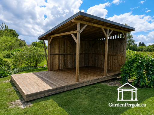 3x6 m natūrali medinė lauko pavėsinė su 3x4 m stogu - garden gazebo pergola
