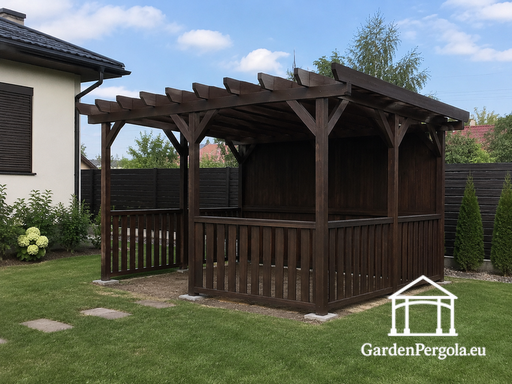 3x4 m tamsiai ruda medinė pergolė/pavėsinė be grindų - garden gazebo pergola