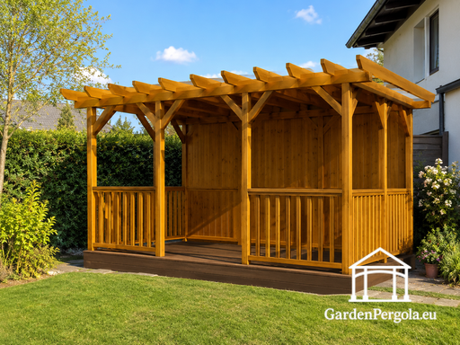 3x5 m auksinės spalvos medinė pergolė su grindimis - garden gazebo pergola