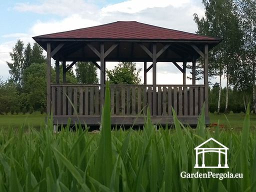 4x4,5 m tamsiai pilka medinė lauko pavėsinė - garden gazebo pergola