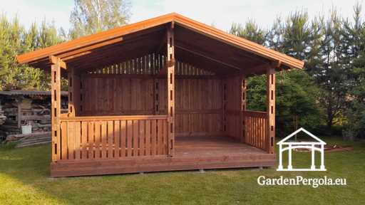 Medinė pavėsinė 4x6 m — ruda lauko pavėsinė - garden gazebo pergola