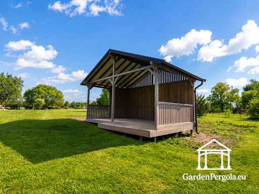 4x6 m pilka medinė lauko pavėsinė su laipteliu - garden gazebo pergola
