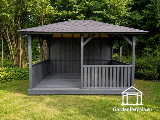 Medinė pavėsinė 3x4 m — tamsiai pilka lauko pavėsinė - garden gazebo pergola