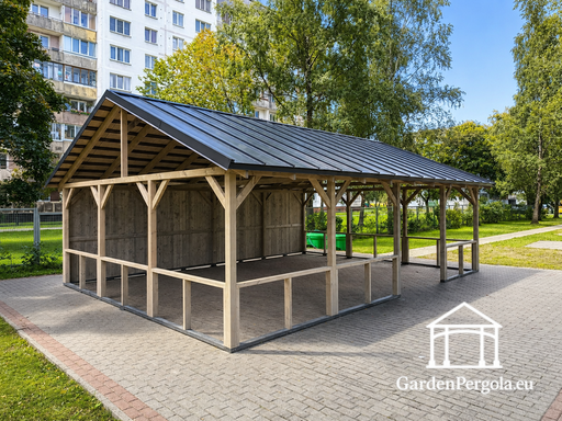 6x8 m natūrali medinė lauko pavėsinė be grindų - garden gazebo pergola