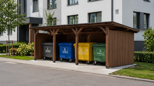 Atliekų konteinerių pastogės daugiabučiams namams – kodėl 3x5 m medinė šiukšliadėžė yra praktiškas pasirinkimas