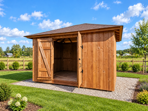 3 × 4,5 m medinis sodo sandėliukas su dvigubomis durimis - garden gazebo pergola