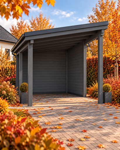 Medinė automobilių stoginė 4 × 4,5 m su vienšlaičiu stogu - garden gazebo pergola