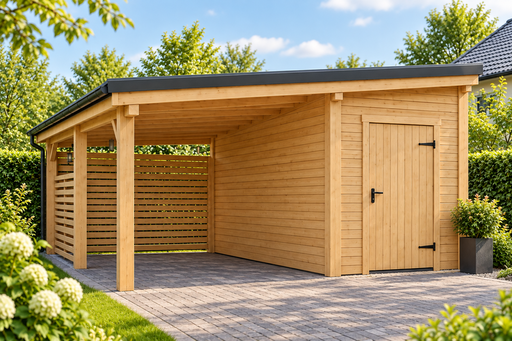 4x5 m medinė automobilių stoginė su mažu sandėliuku - garden gazebo pergola