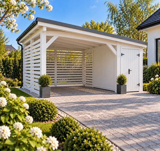 4x4,5 m medinė automobilių stoginė su mažu sandėliuku - garden gazebo pergola