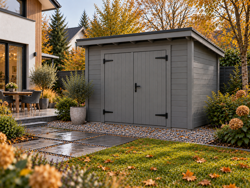 3 × 4 m tamsiai pilkas medinis sodo sandėliukas su vienšlaičiu stogu - garden gazebo pergola