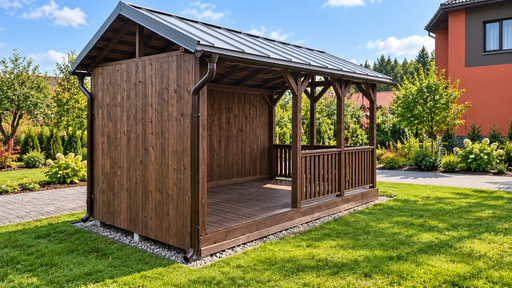 3x5 m ruda medinė sodo pavėsinė su dvišlaičiu stogu - garden gazebo pergola